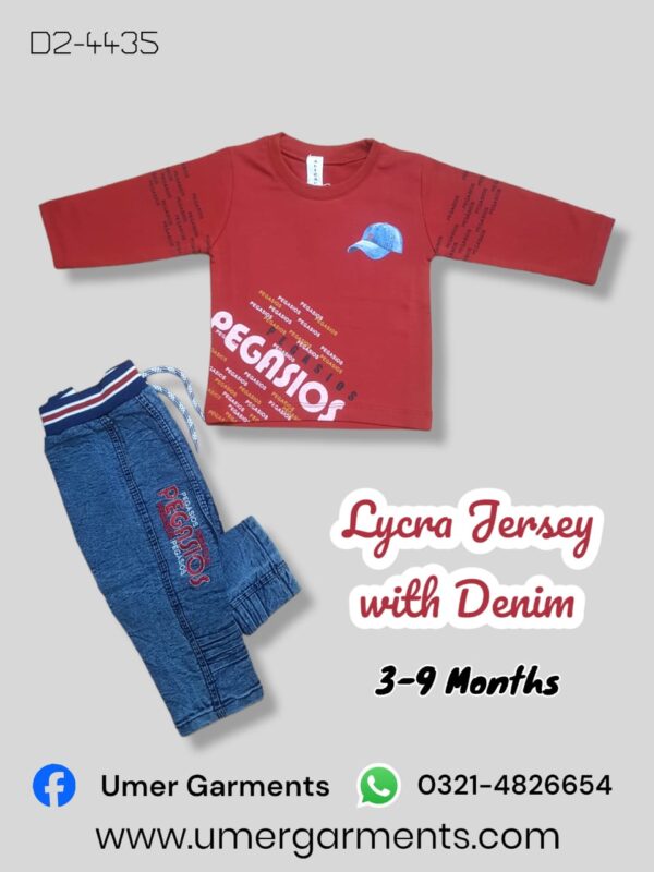 Baby Boy Red Lycra Jersey with Denim