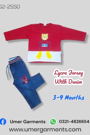 Baby Boy Red Lycra Jersey with Denim