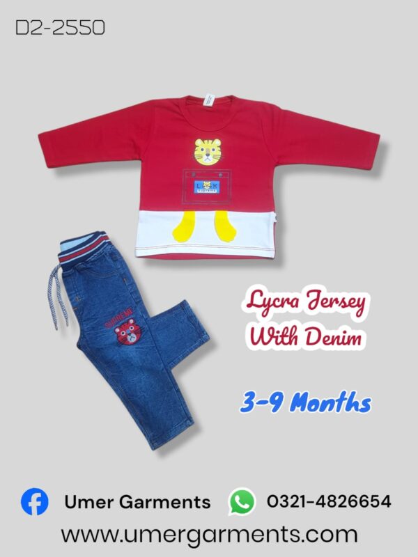 Baby Boy Red Lycra Jersey with Denim