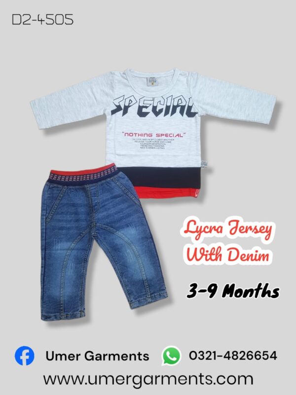 Baby Boy White & Red Lycra Jersey with Denim