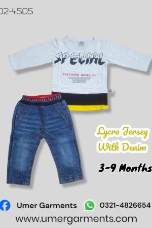 Baby Boy White & Yellow Lycra Jersey with Denim