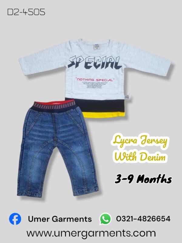 Baby Boy White & Yellow Lycra Jersey with Denim