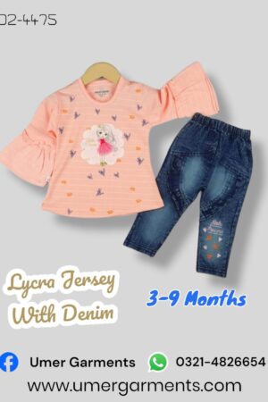 Baby Girl Pink Lycra Jersey with Denim