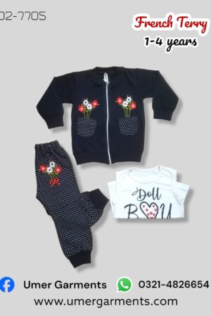 Black French Terry Suit for Girls