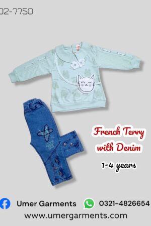 Blue French Terry with Denim Suit for Girls