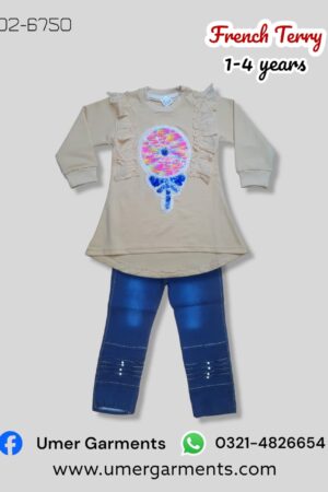 Cream French Terry Suit for Girls