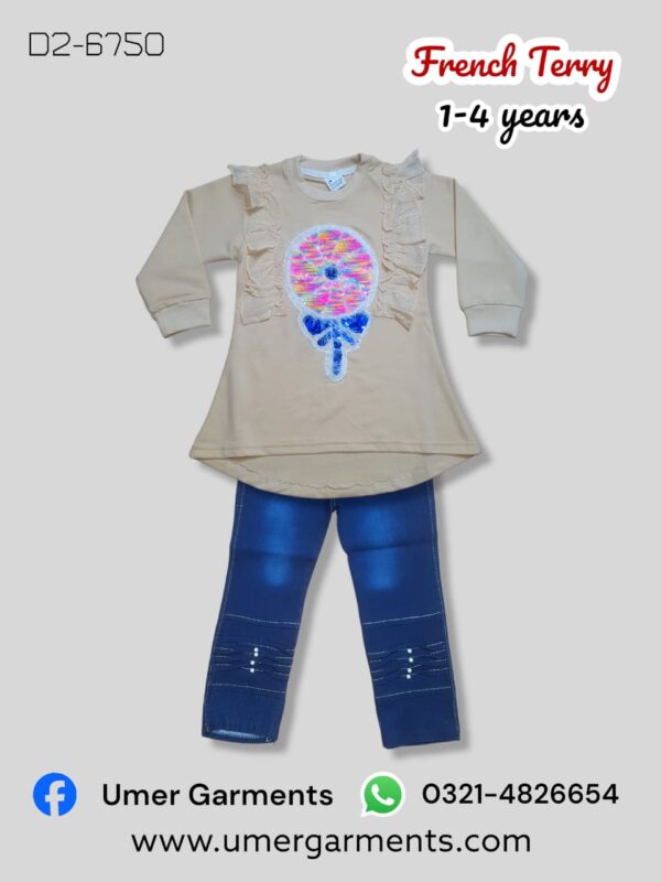 Cream French Terry Suit for Girls