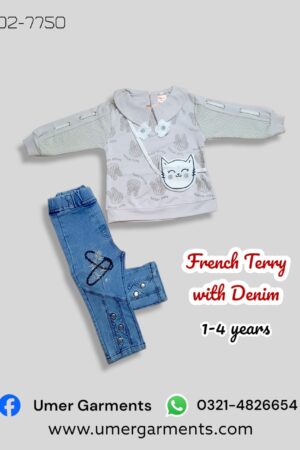 Gray French Terry with Denim Suit for Girls