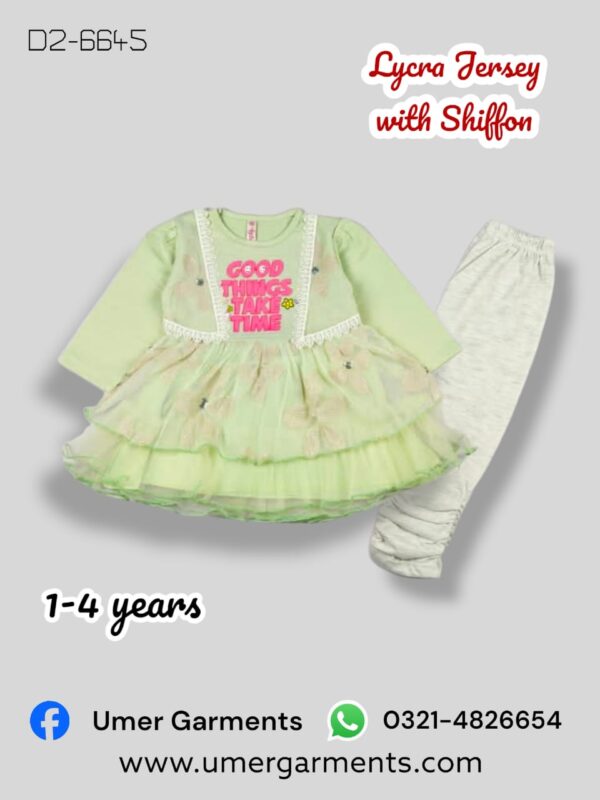 Green Lycra Jersey with Shiffon Suit For Girls