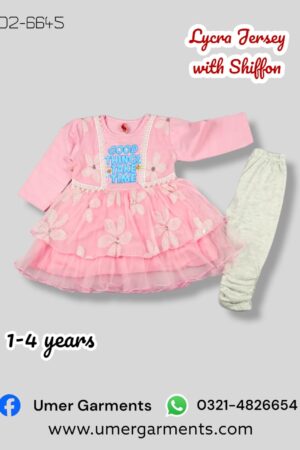 Pink Lycra Jersey with Shiffon Suit For Girls