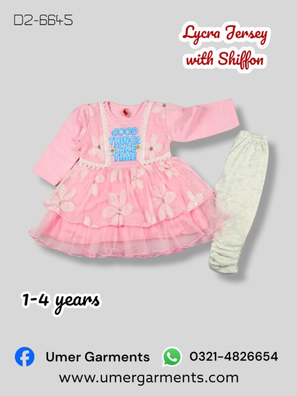 Pink Lycra Jersey with Shiffon Suit For Girls