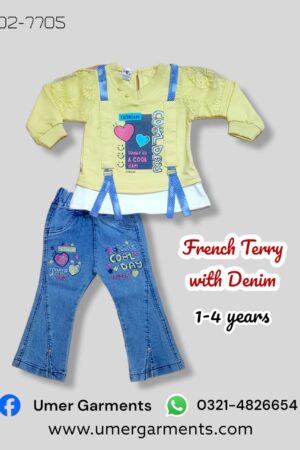 Yellow French Terry with Denim Suit for Girls