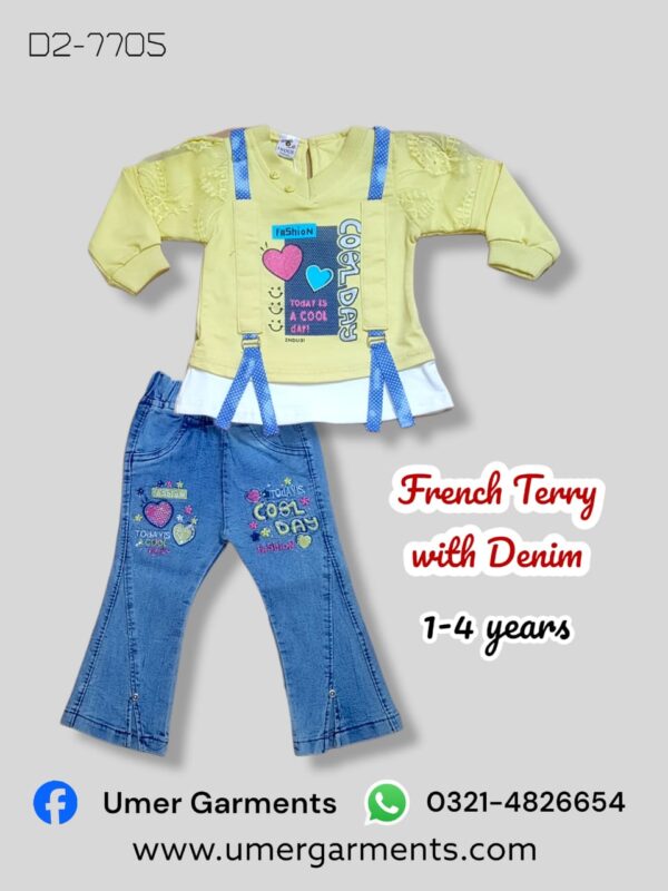 Yellow French Terry with Denim Suit for Girls