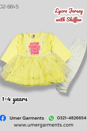 Yellow Lycra Jersey with Shiffon Suit For Girls