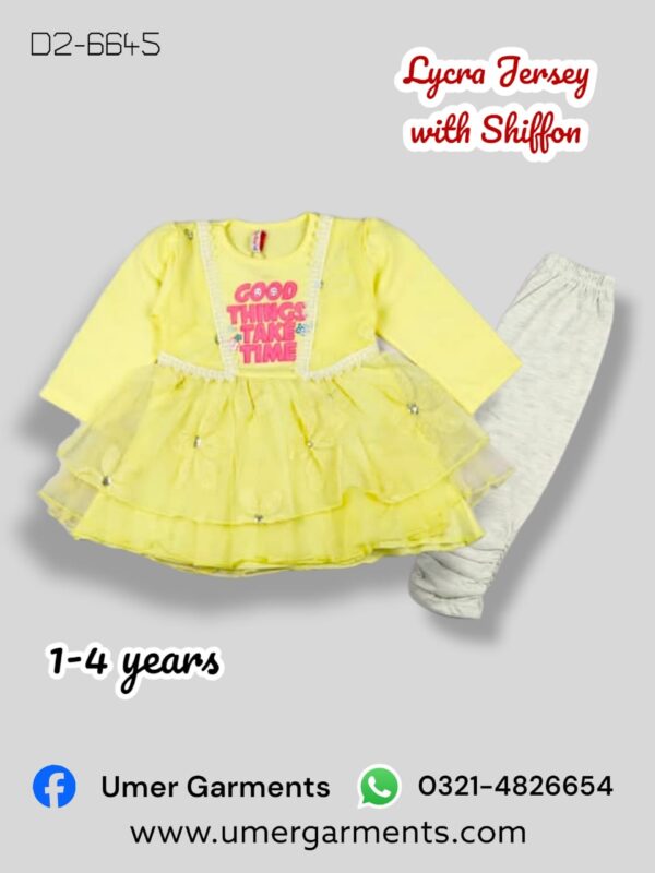 Yellow Lycra Jersey with Shiffon Suit For Girls